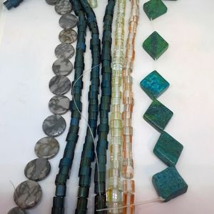 Beads, stones, crystal, glass, 6 strings
